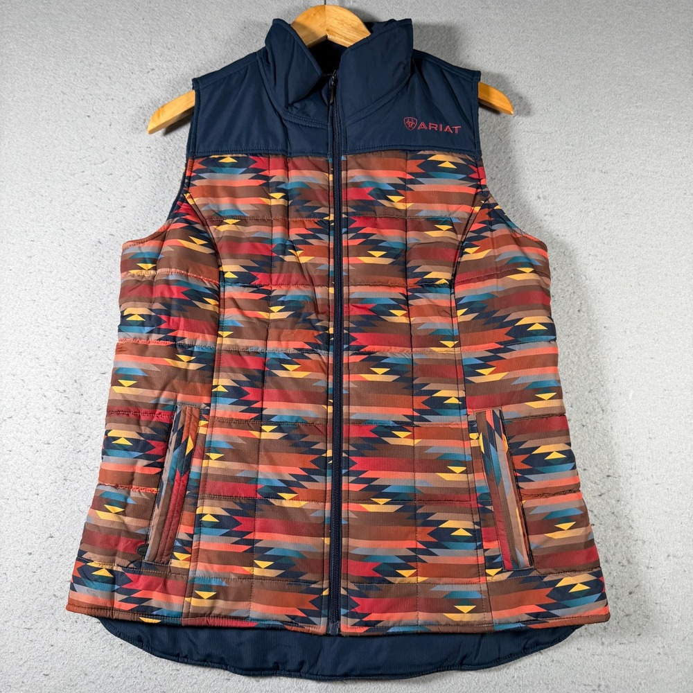 Ariat Real Crius Insulated‎ Vest Womens Southwestern Aztec Print Navy 10046684